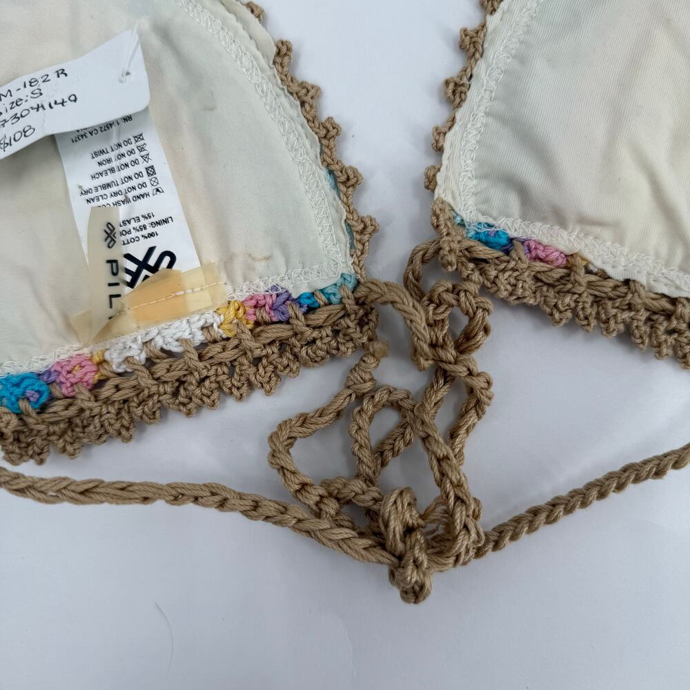 PILYQ PQ SWIM Bikini Top Size Small NWT Romance Crochet Triangle Halter Rainbow - Picture 14 of 16